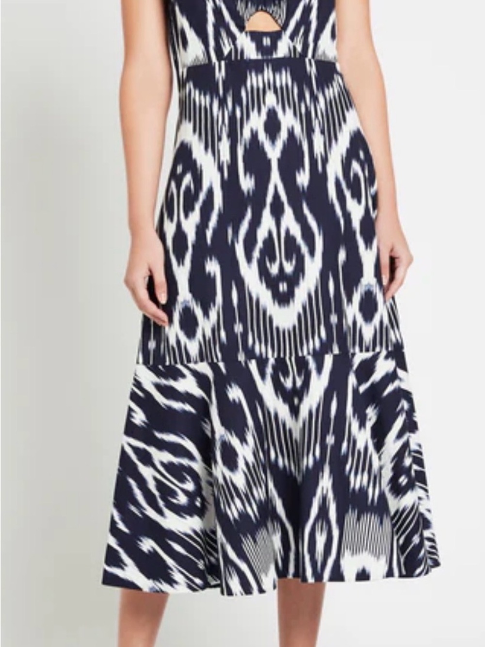 Rebecca Taylor Navy and White Ikat Midi Skirt